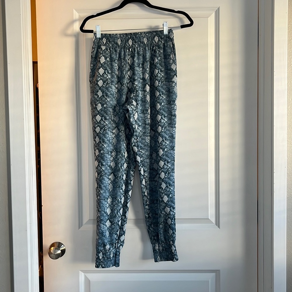 Aqua Blue Snake Print Polyester Joggers